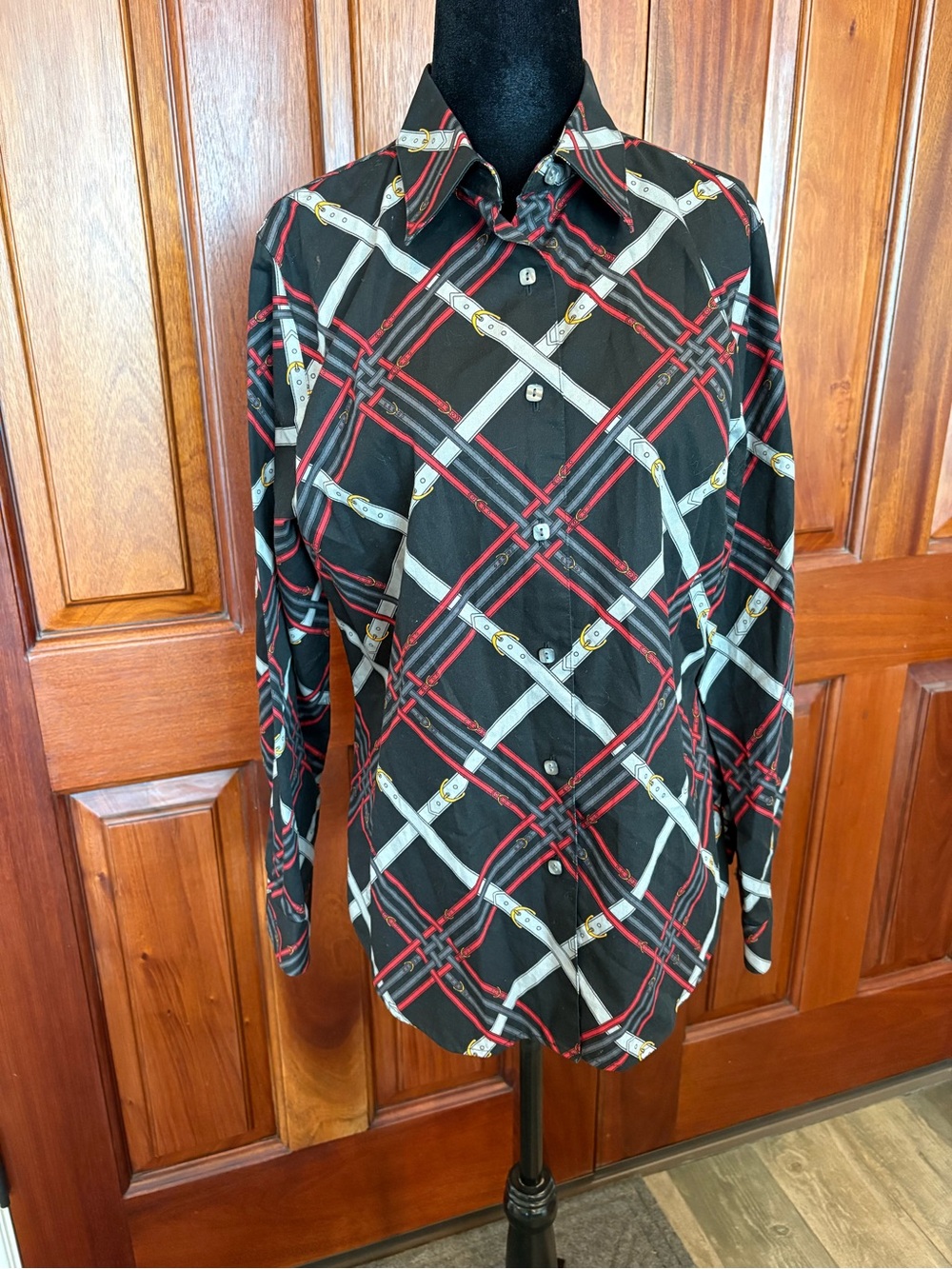 FOXCROFT Wrinkle Free Equestrian Western Bridle Belt Themed Women Sz 8 Shirt